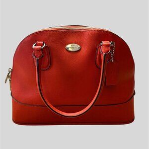 Coach Red Leather Dome Satchel Bag With Double Handles & Zipper Closure EUC